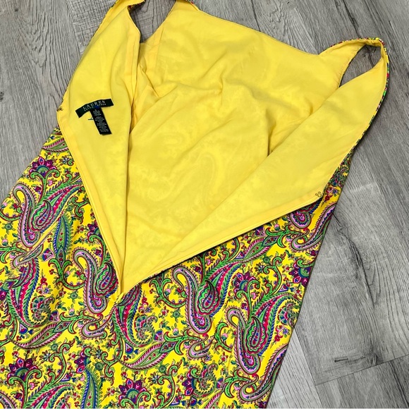 AMAZING SZ 8 EUC Lauren Ralph Lauren Yellow Paisley Dress 8 Vintage Style 026 - Picture 8 of 14